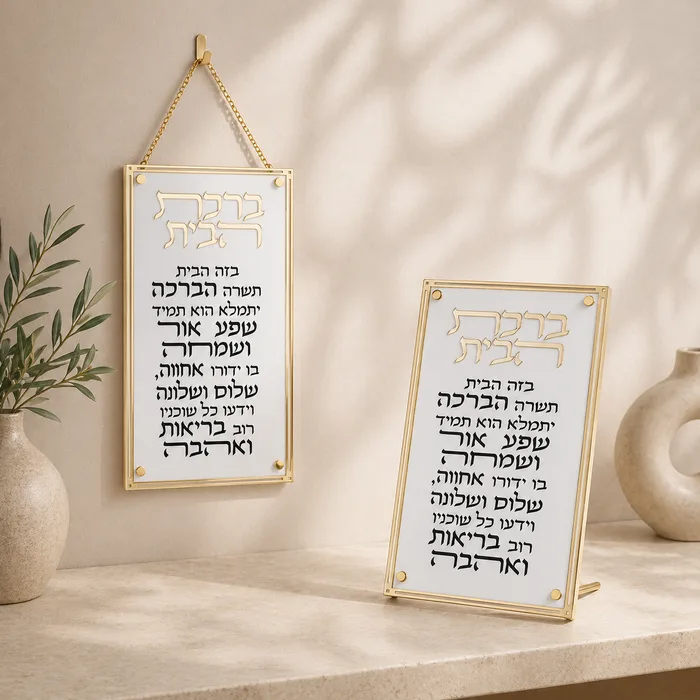 ברכת הבית אקריליק - לבן וזהב