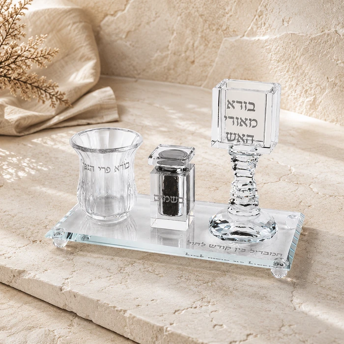 סט הבדלה קריסטל דגם מדורג - שקוף כסף