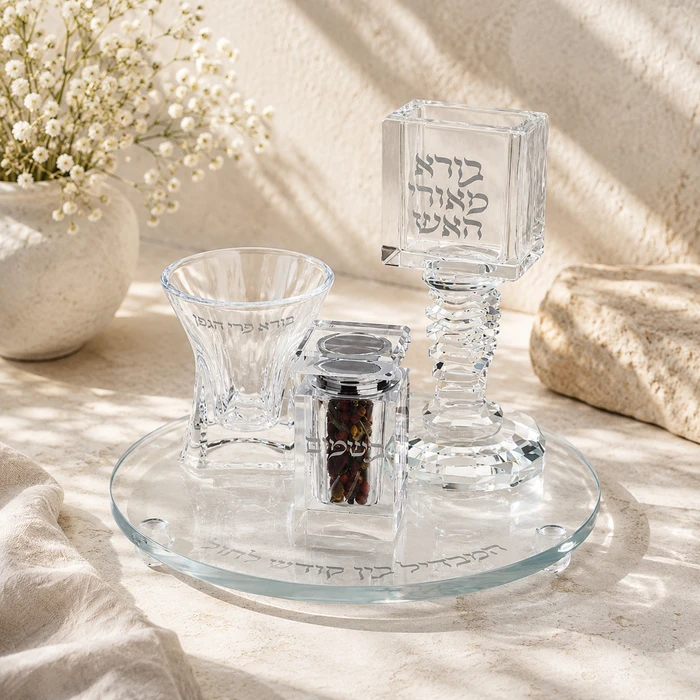 סט הבדלה קריסטל יוקרתי דגם מדורג - שקוף כסף