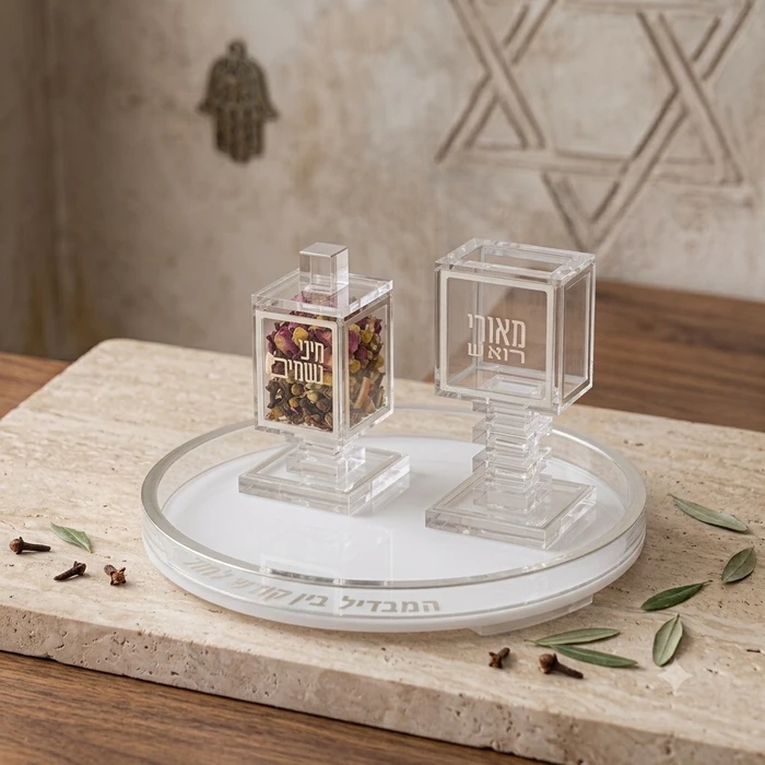 סט הבדלה מהודר אקריליק דגם מדורג - כסף