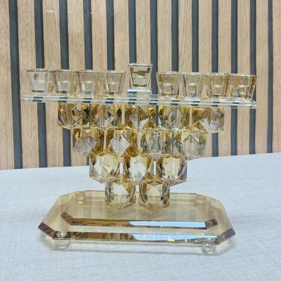 חנוכיה יוקרתית קריסטל שילוב זהב 20 ס"מ