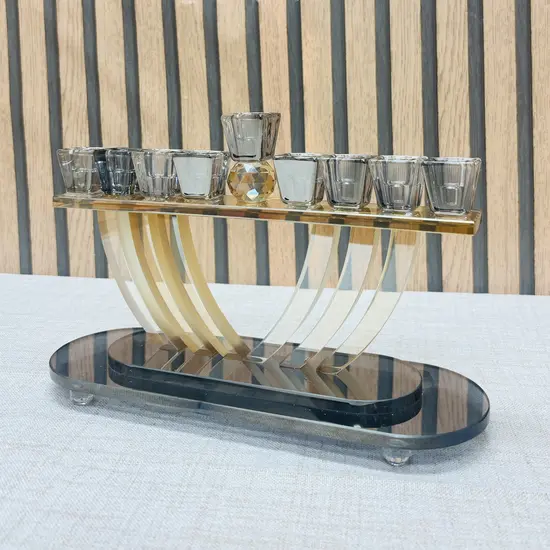 חנוכיה מהודרת קריסטל זהב שחור 19 ס"מ