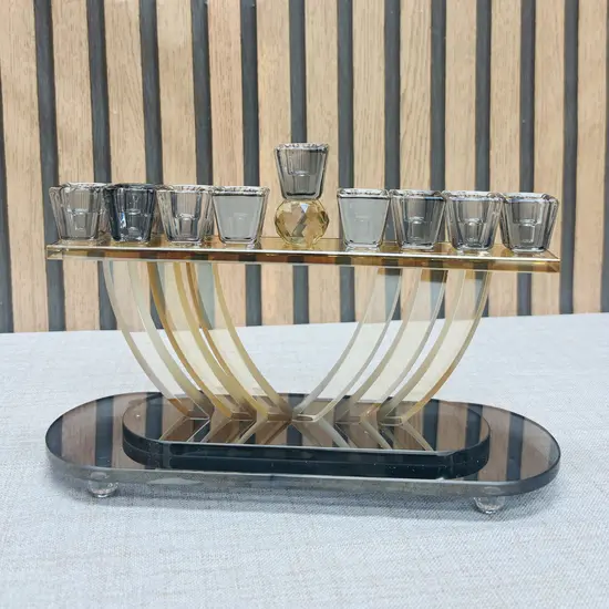 חנוכיה מהודרת קריסטל זהב שחור 19 ס"מ