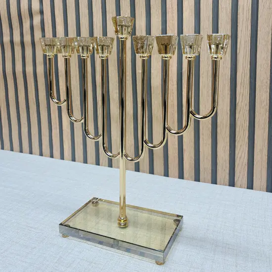 חנוכית קריסטל מהודרת זהב 36 ס"מ