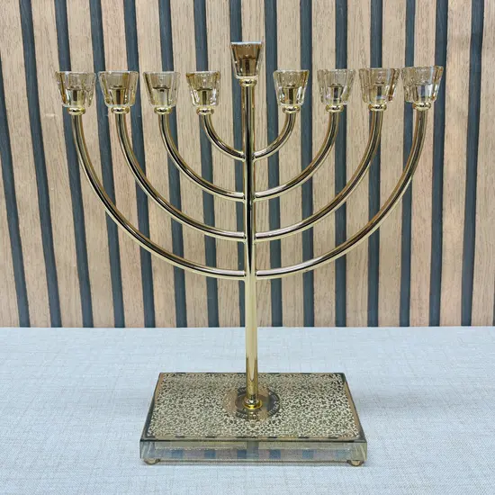 חנוכיה יוקרתית קריסטל זהב שילוב פלקטה 36 ס"מ