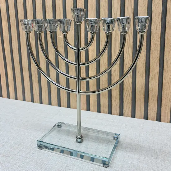 חנוכיה יוקרתית שילוב קריסטל כסף36 ס"מ