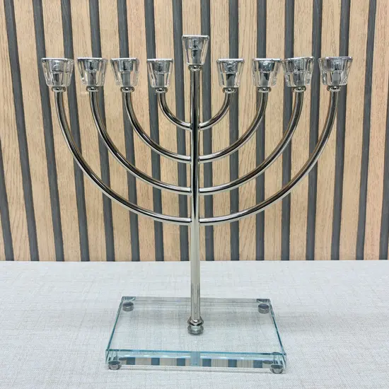 חנוכיה יוקרתית שילוב קריסטל כסף36 ס"מ