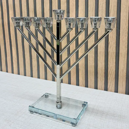 חנוכיה מהודרת חב"ד כסף קריסטל 32 ס"מ