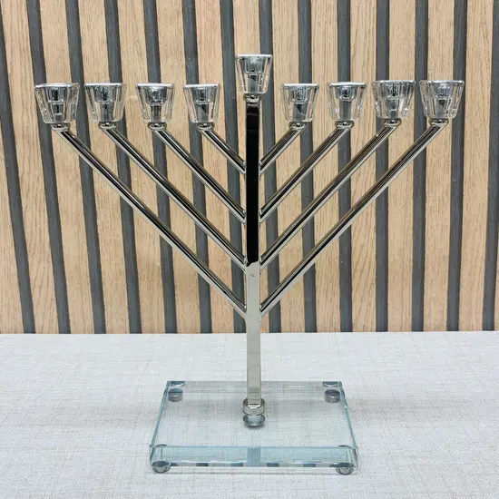 חנוכיה מהודרת חב"ד כסף קריסטל 32 ס"מ