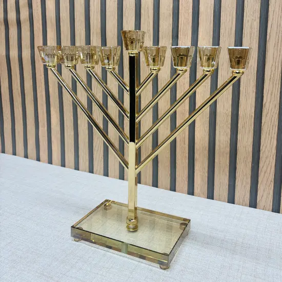 חנוכיה מהודרת חב"ד זהב קריסטל 32 ס"מ