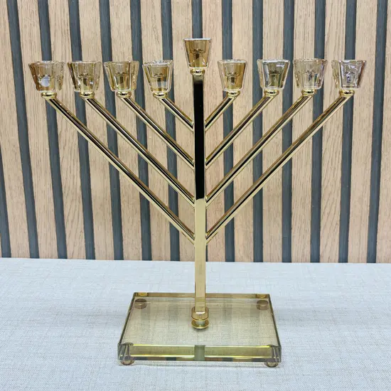 חנוכיה מהודרת חב"ד זהב קריסטל 32 ס"מ