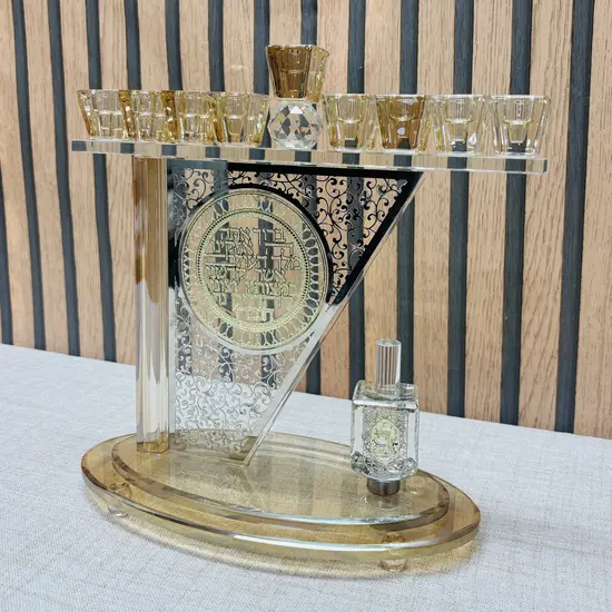 חנוכיה יוקרתית קריסטל פלקטה זהב עיטורים