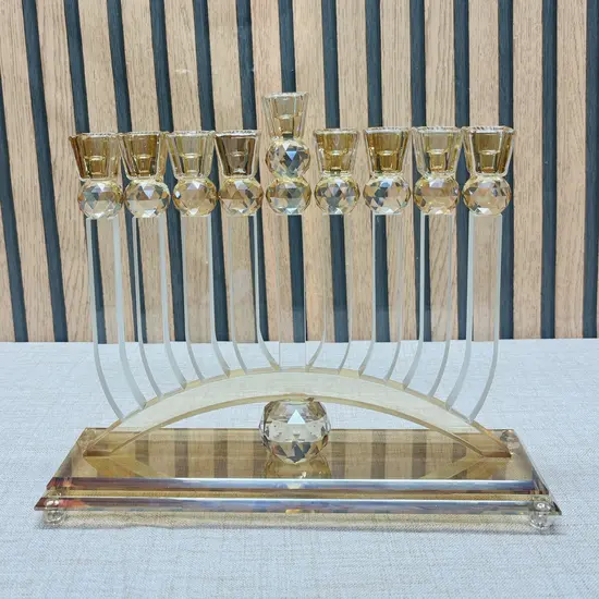 חנוכיה מהודרת קריסטל שילוב זהב 28 ס"מ