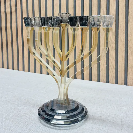 חנוכיה מהודרת קריסטל זהב שחור 31 ס"מ