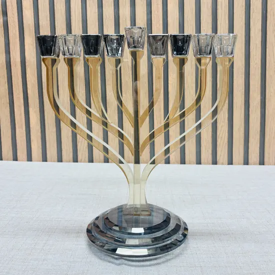 חנוכיה מהודרת קריסטל זהב שחור 31 ס"מ