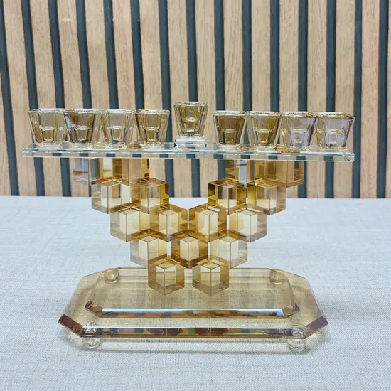 חנוכית קריסטל בעיצוב ייחודי זהב 20 ס"מ