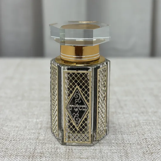 כלי לבשמים להבדלה קריסטל שילוב טס זהב כסף דגם "עיטור"