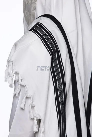 טלית כותנה לחתן דגם "רויאל" פסים שחור