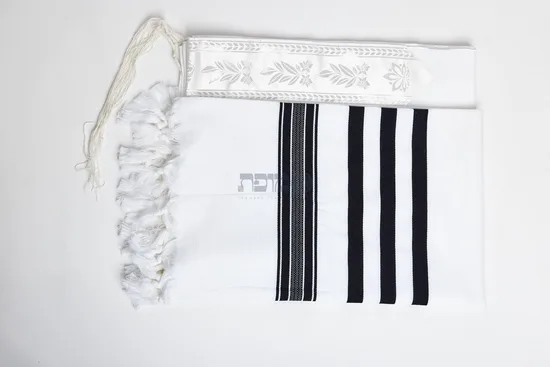 טלית כותנה לחתן דגם "רויאל" פסים שחור