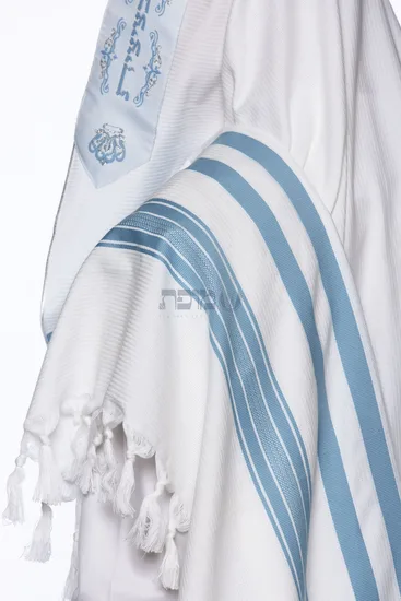 טלית כותנה לחתן דגם "רויאל" פסים תכלת
