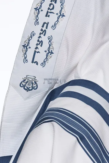 טלית לחתן כותנה דגם "רויאל" פסים כחול