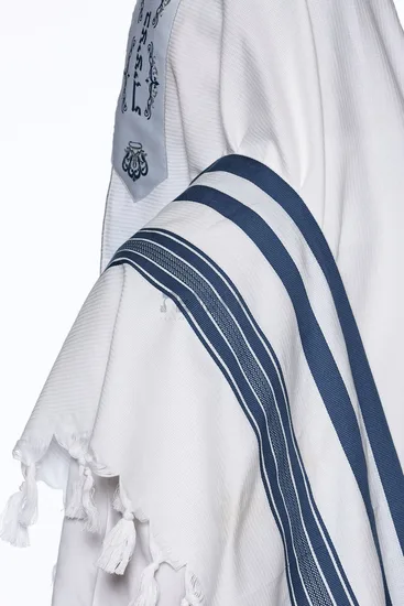 טלית לחתן כותנה דגם "רויאל" פסים כחול