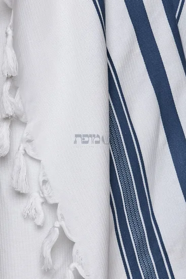 טלית לחתן כותנה דגם "רויאל" פסים כחול