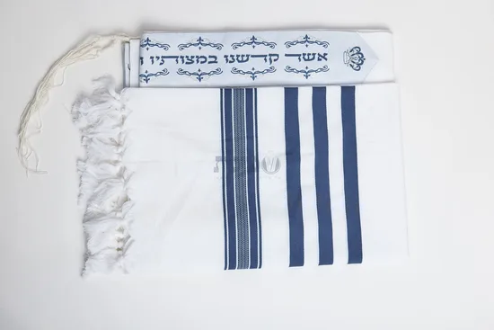 טלית לחתן כותנה דגם "רויאל" פסים כחול