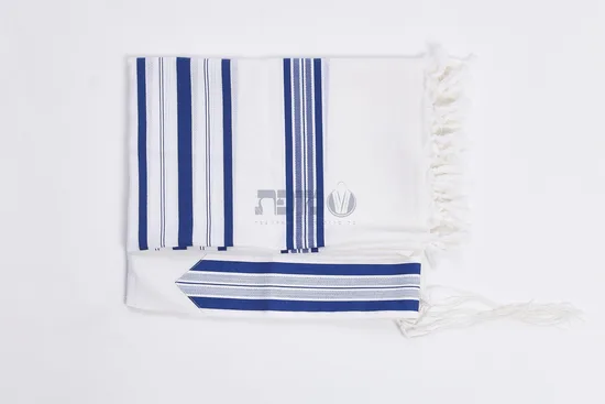 טלית צמר יוקרתית דגם "למנצח" כחול רויאל