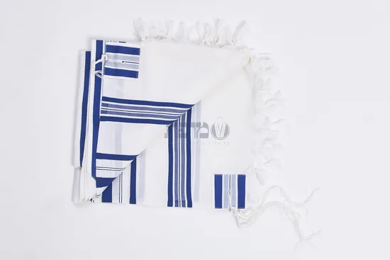 טלית צמר יוקרתית דגם "למנצח" כחול רויאל