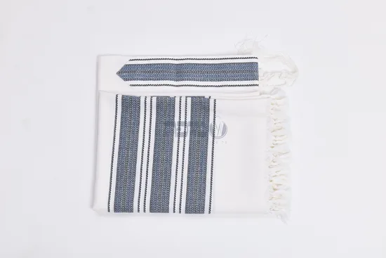 טלית יוקרתית צמר דגם "הללויה" שחור וכחול