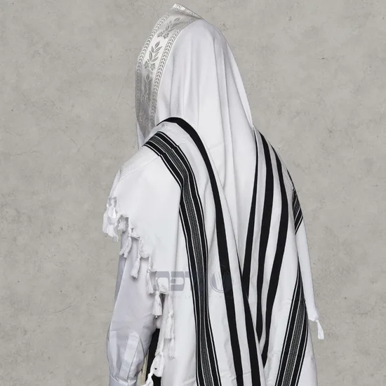 טלית כותנה לחתן דגם "רויאל" פסים שחור