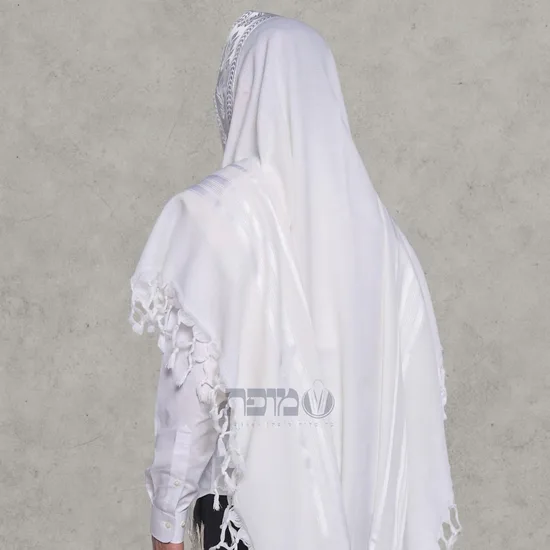 טלית צמר מהודרת דגם "מוסף" לבן