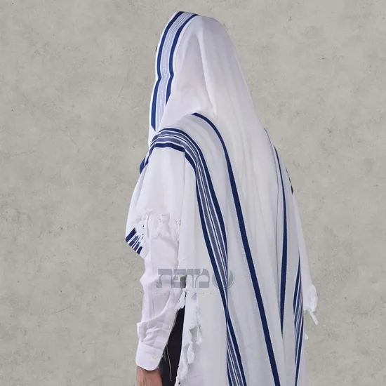 טלית צמר יוקרתית דגם "למנצח" כחול רויאל