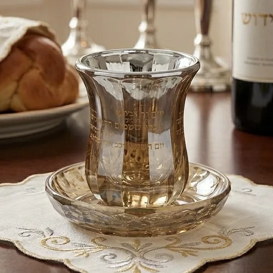 כוס קידוש קריסטל בשילוב חריטת זהב דגם "יום השישי"