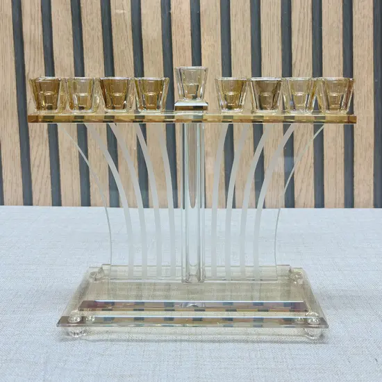 חנוכיה מעוצבת קריסטל זהב 21 ס"מ