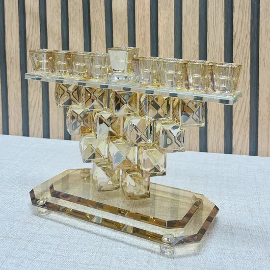 חנוכיה יוקרתית קריסטל שילוב זהב 20 ס"מ