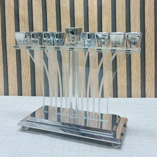 חנוכיה יוקרתית קריסטל כסף 21 ס"מ