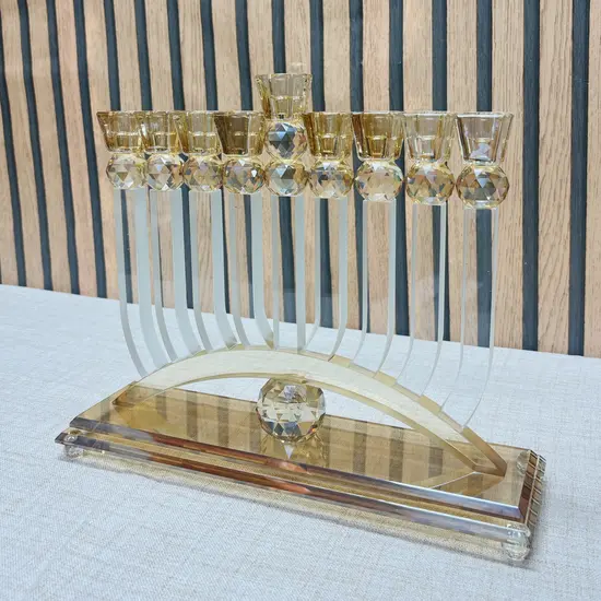 חנוכיה מהודרת קריסטל שילוב זהב 28 ס"מ