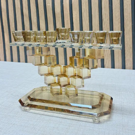 חנוכית קריסטל בעיצוב ייחודי זהב 20 ס"מ