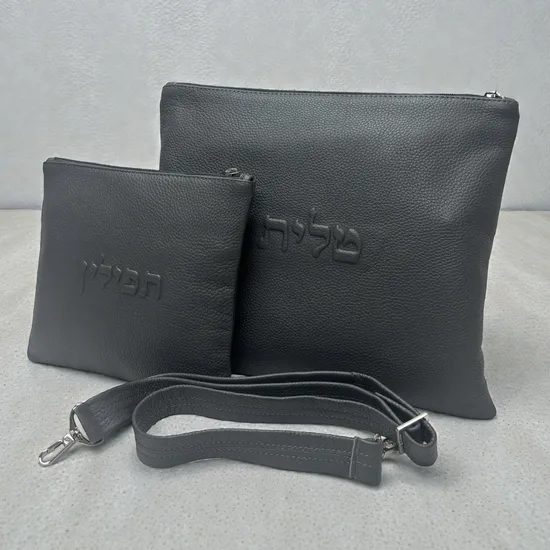 סט כיסויים לטלית ותפילין מעור אמיתי דגם "הדר"