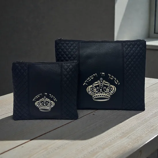 סט כיסויים לטלית ותפילין דגם "כתר בלאק"