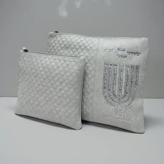 כיסוי טלית ותפילין דגם "למנצח כסף"