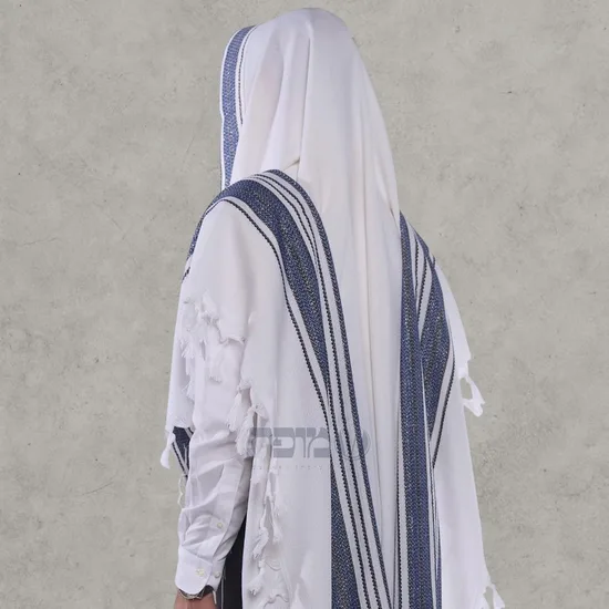 טלית יוקרתית לחתן דגם "הללויה" כחול שחור