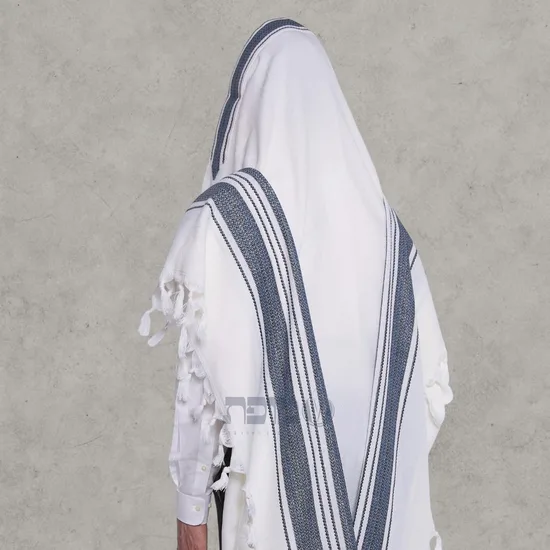 טלית יוקרתית צמר דגם "הללויה" שחור וכחול