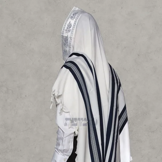 טלית צמר לחתן דגם "ישתבח" כחול