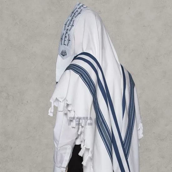 טלית לחתן כותנה דגם "רויאל" פסים כחול