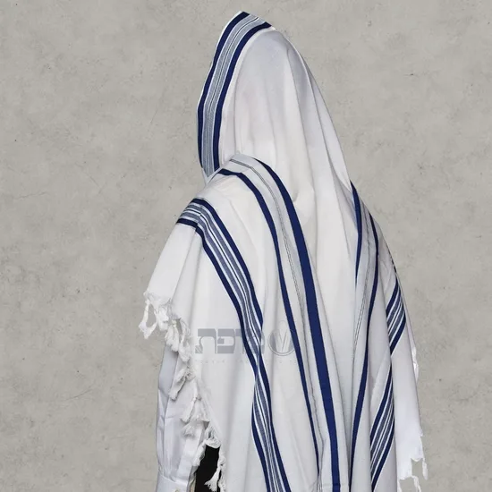 טלית צמר לחתן דגם "מודים" כחול רויאל