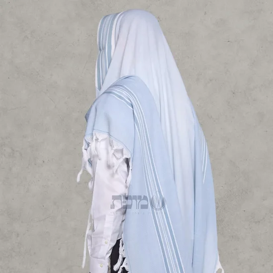 טלית צמר מעוצבת דגם "שיר" תכלת