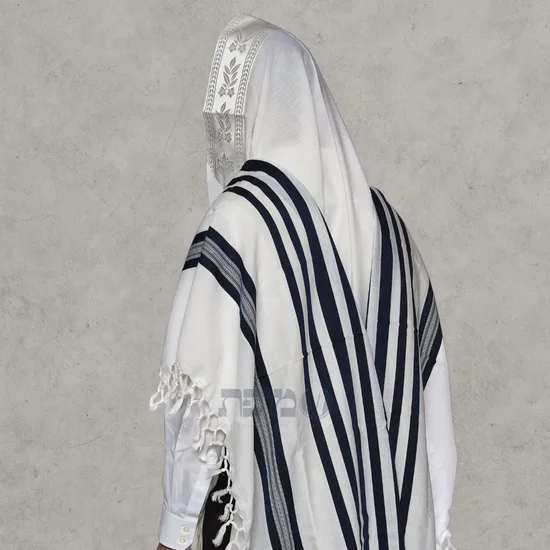 טלית צמר מהודרת דגם "מוסף" כחול נייבי